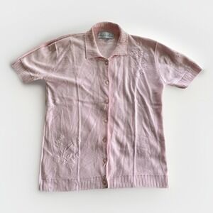 Ship N‎ Shore Women Embroidered Knit-Pink-Medium-VTG-Coastal Grandma-Lightweight